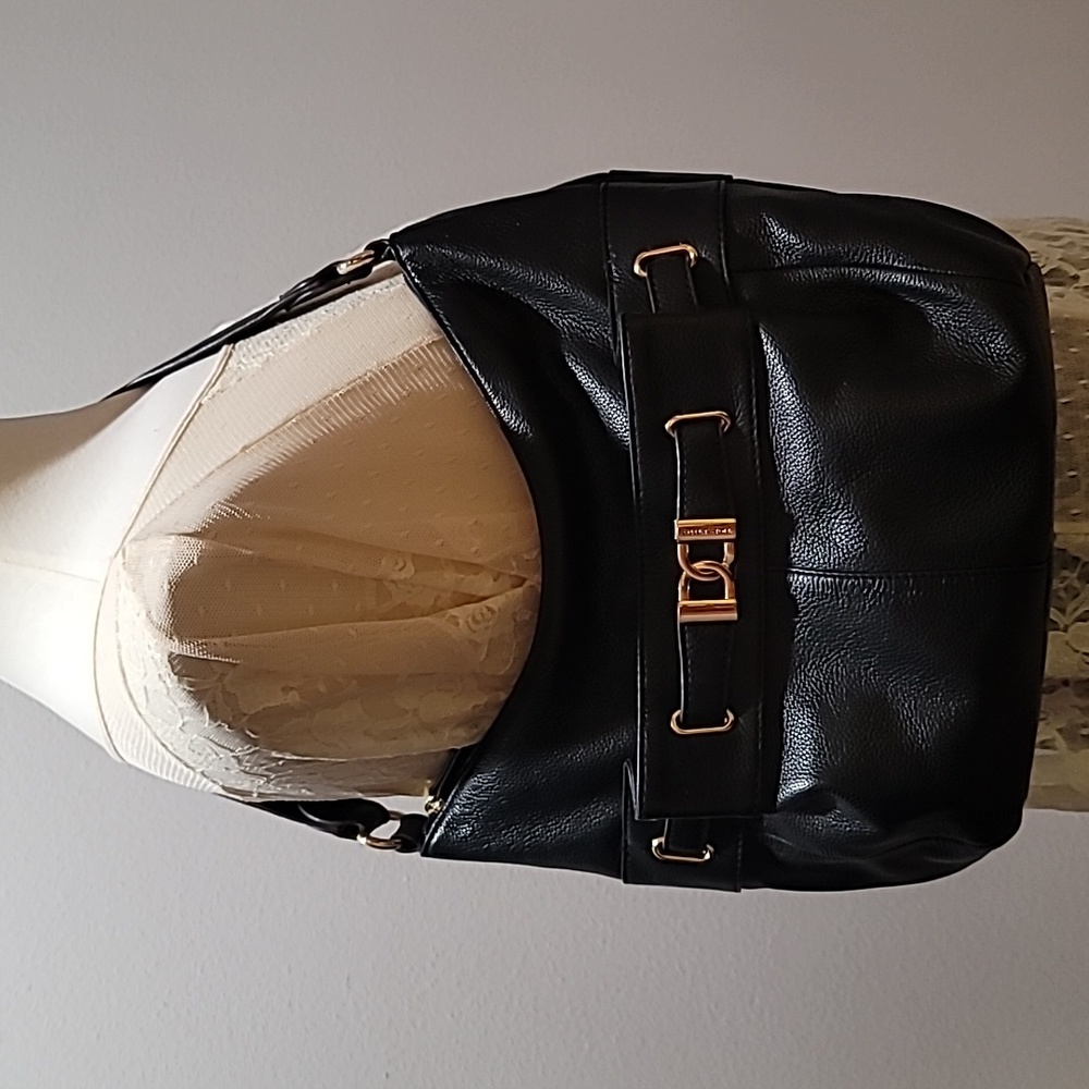 Tignanello Black Leather Bikercore Bohemian Hobo Shoulder Bag Satchel PurseTote